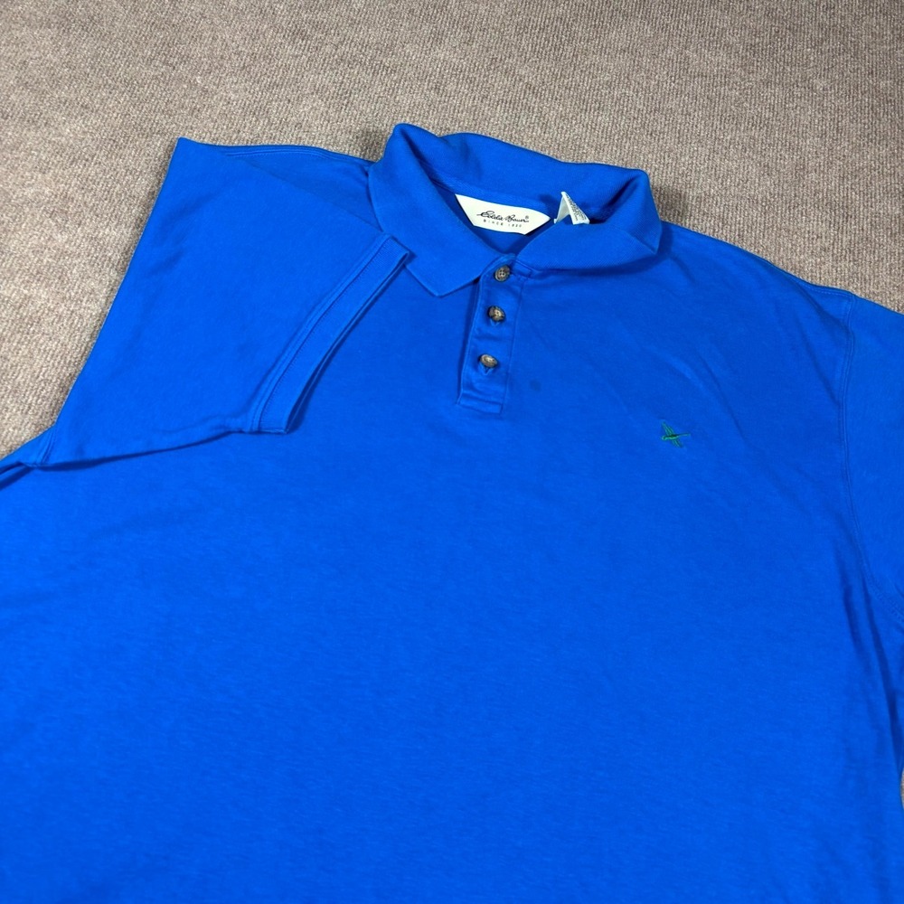 Eddie Bauer Polo Shirt Men Large Royal Blue Cotton Side Slit Golf Outdoor Tennis